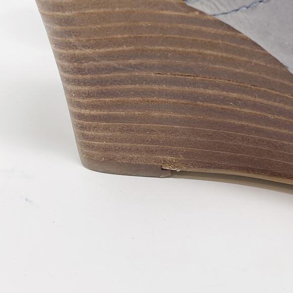 Nine West 5.5 Gray Blue Federica Wedge Sandals Leather Lasercut Details Open Toe - Picture 6 of 11